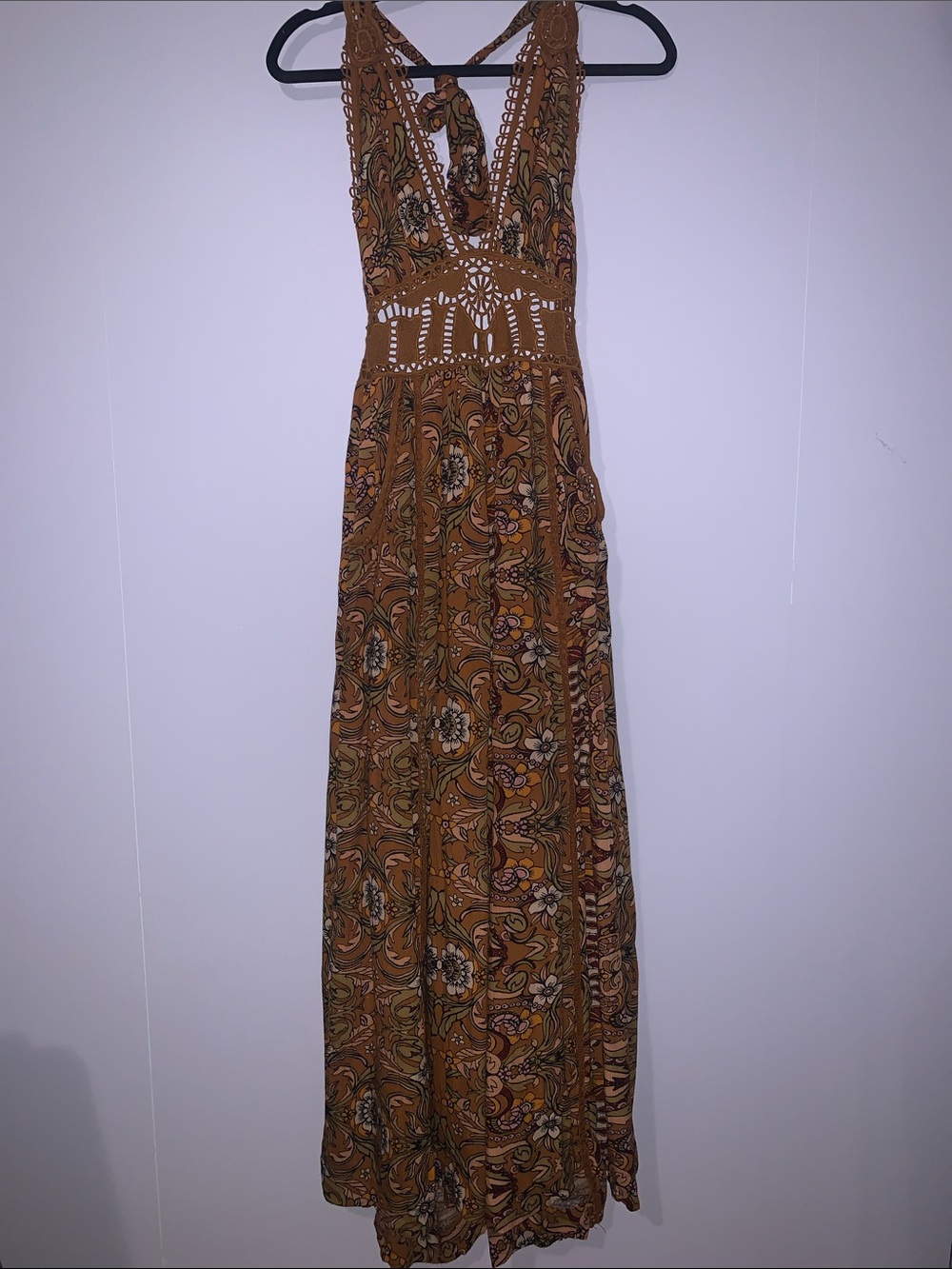 Free People Rust Floral Crochet-Trim Maxi Jumpsuit - Picture 12 of 12